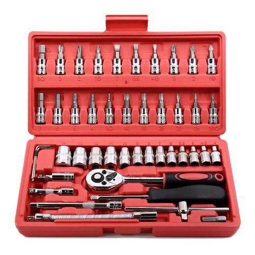46 Piece 1/4 Inch Socket Wrench Set Metric Tool Kit With Wrench Handle Chrome Vanadium Ratchet Screwdriver Socket Set For Car Motorcycle Repair