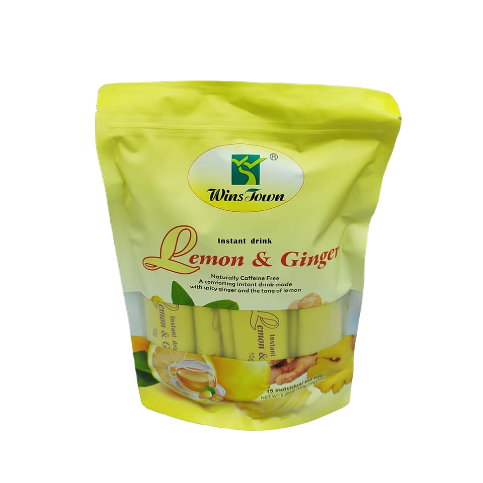 Wins Town LEMON & GINGER  instant drink tea. 15 Tea Bags. Is a refreshing drink, soothe your stomach and support healthy digestion.