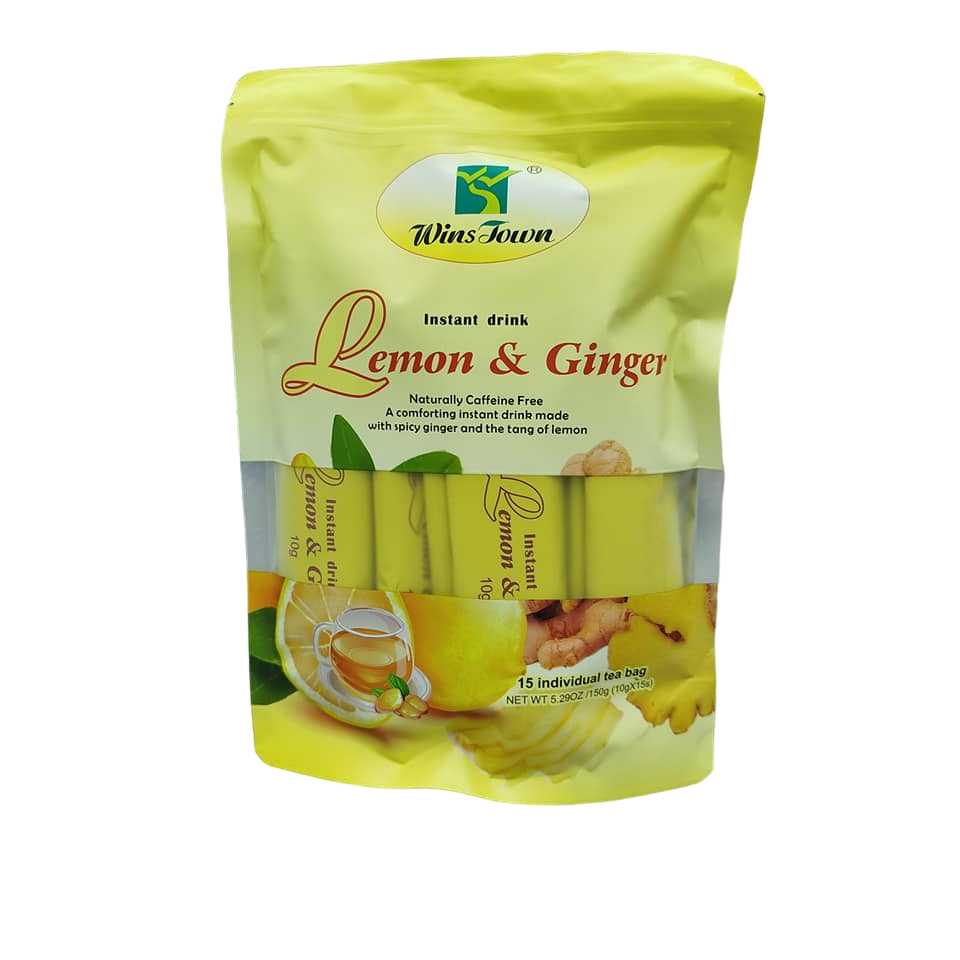 Wins Town LEMON & GINGER  instant drink tea. 15 Tea Bags. Is a refreshing drink, soothe your stomach and support healthy digestion.