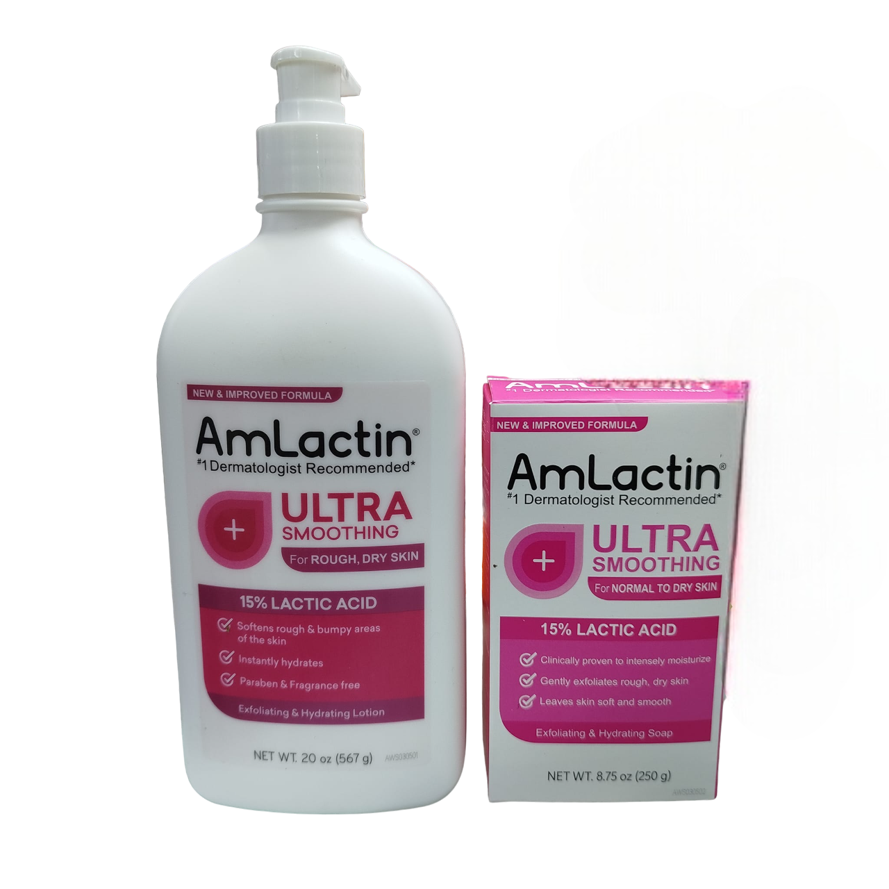 AmLactin Ultra Smoothing Body LOTION + SOAP with 15% Lactic Acid. Softens rough & bumpy skin, Smooths, Hydrates, Exfoliates, Cleanses,  & Removes dead skin cells