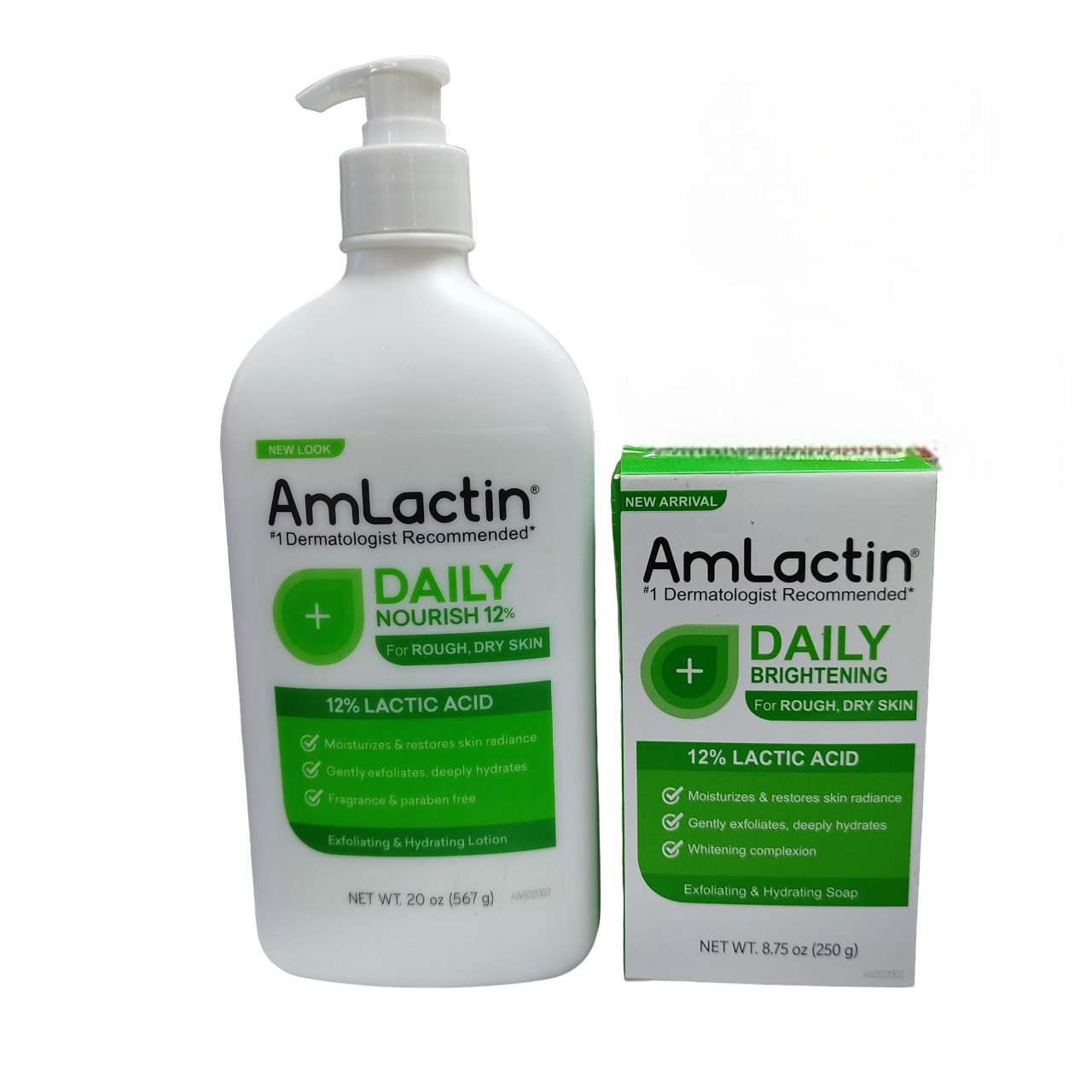AmLactin Daily Nourish LOTION + SOAP with 12% Lactic Acid. Moisturizes, Cleanses, Restore skin radiance, Gently Exfoliates, Deeply Hydrates, Renews Skin, Softens & Smooths the skin.