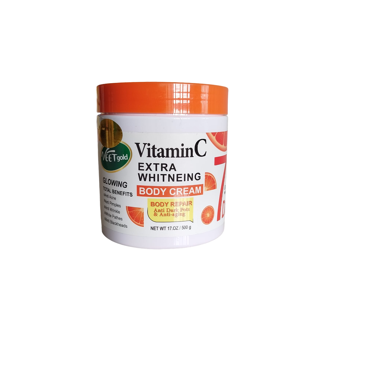Veet Gold VITAMIN C Body Cream. Removes Acne, Pimples, Wrinkles, White Patches, Blackheads, Glows, Anti-Aging, Anti-Dark Spots, Evens Skin Tone, Sun Burns, Smooths Fine lines & Moisturizes