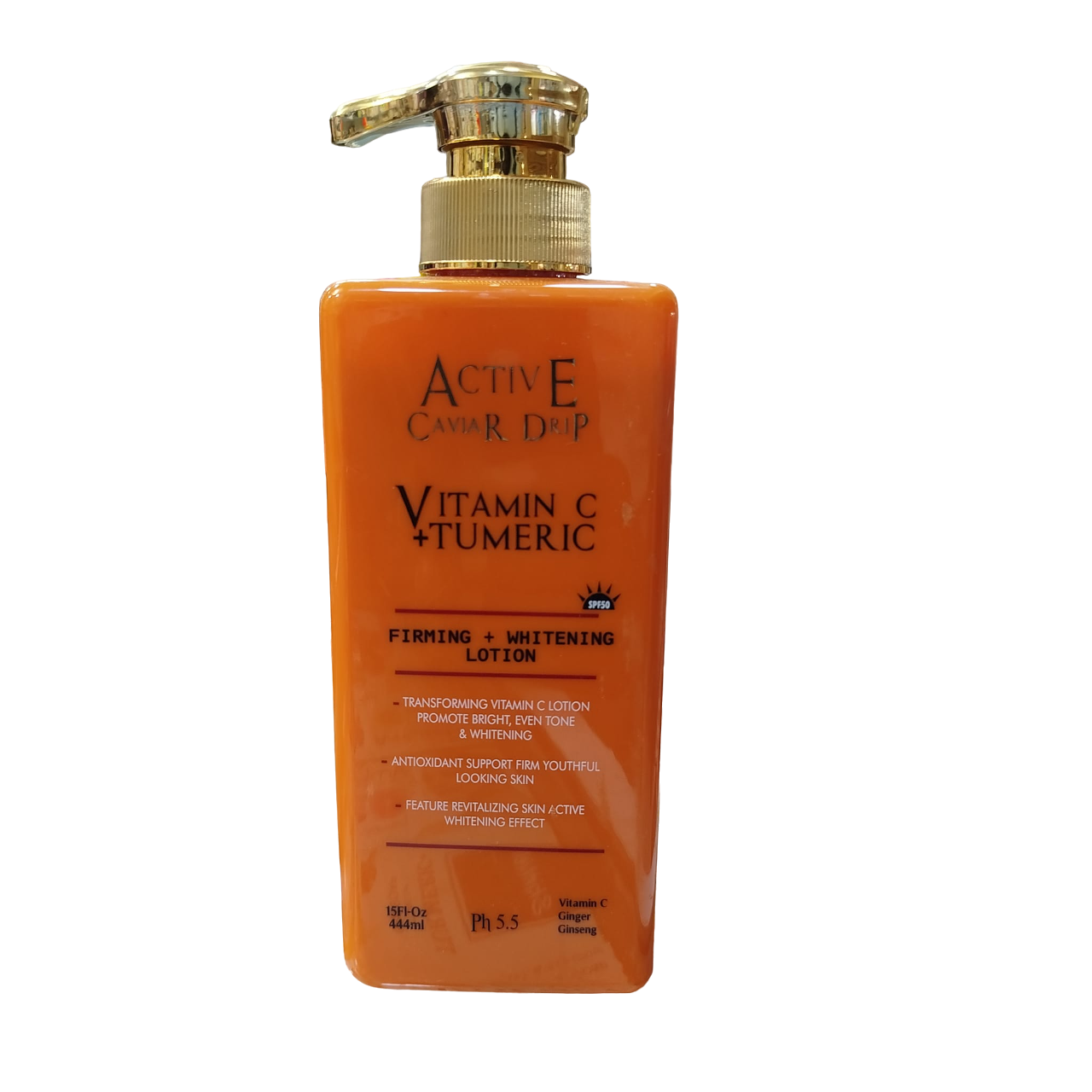 Active Caviar Drip Vitamin C + Turmeric Firming & Whitening Lotion. Brightens, Whitens, Evens the skin tone, Firms the skin, Makes skin Young, Moisturizes and is anti-Aging.
