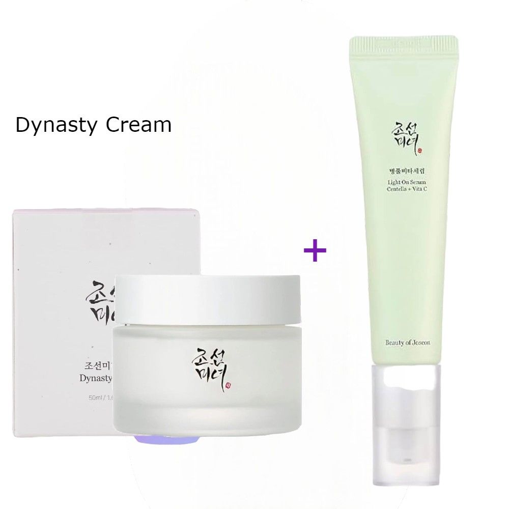 Beauty of Joseon Dynasty Cream for the face with Niacinamide & Squalane + Light On Serum with Centella & Vitamin C. Moisturizes, Removes Blemishes, Pigmentations, Dark Spots, Wrinkles, Glows & Firms