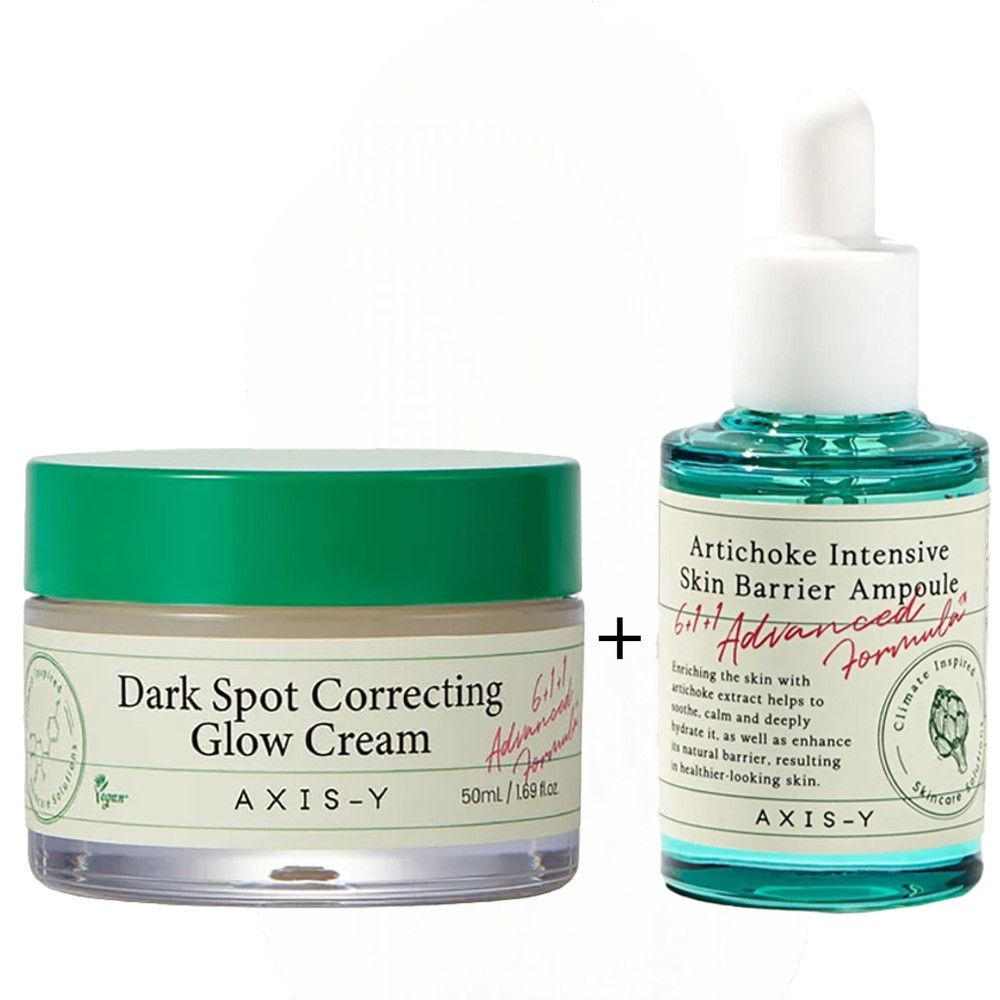 AXIS-Y Dark Spot Correcting Glow Cream + Artichoke Intensive Skin Barrier Ampoule Face Serum 80ml. Moisturizes, Fades Dark Spots, Pigmentations, Acne Scars, Brightens, Soothes, Glows, Smooths & Evens