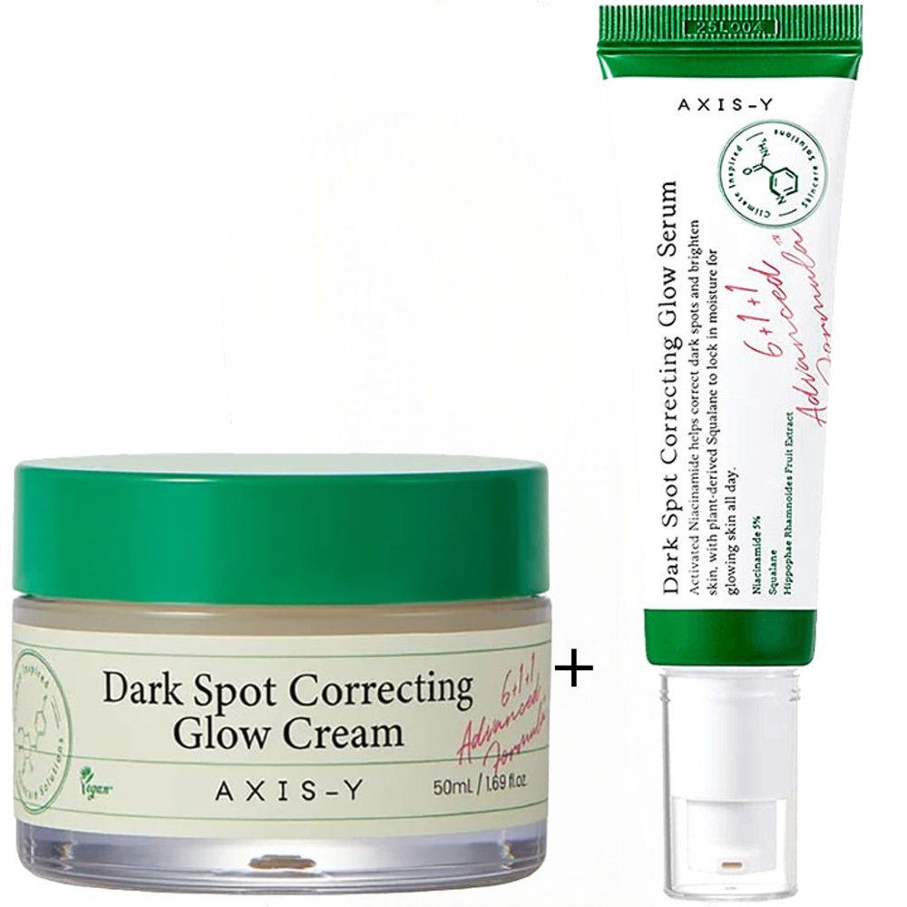 AXIS-Y Dark Spot Correcting Glow Cream + Dark Spots Correcting Glow Serum with Niacinamide. 80ml. Removes Dark Spots, Hyperpigmentations, Wrinkles, Acne, Marks, Glows, Moisturizes, Brightens & Soften