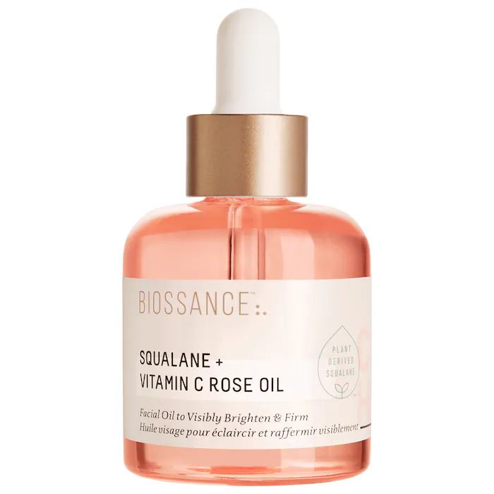 Biossance Squalane + Vitamin C Rose Oil for Face & Body. Deeply Moisturizes, Brightens, Removes Spots, Marks, Firms, Boosts Elasticity & Radiance, Soothes, Softens, Improves Tone, Texture & Glows