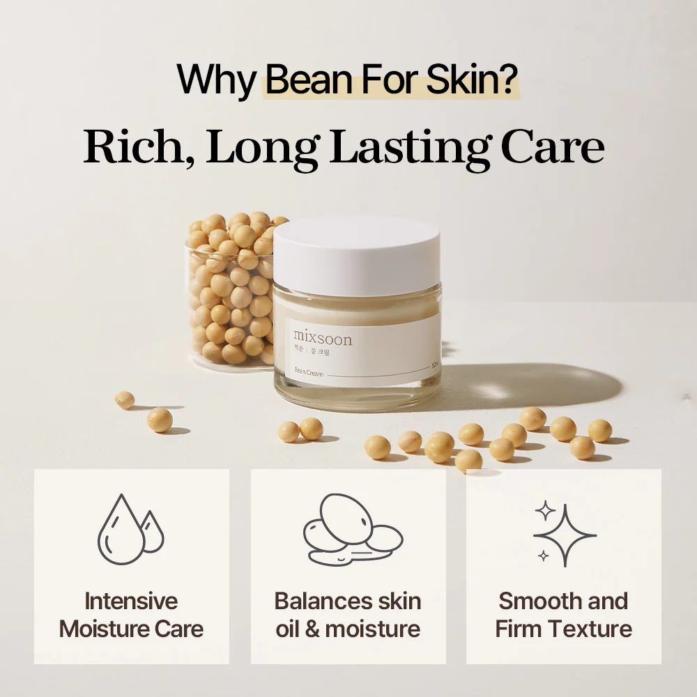 Mixsoon bean Cream. 50ml Moisturizes, Smooths, Stimulate Collagen Production, Firms, Exfoliates, Evens, Fade Dark Spots & Hyperpigmentations, Offers UV-Protection, Rejuvenates, Lightens
