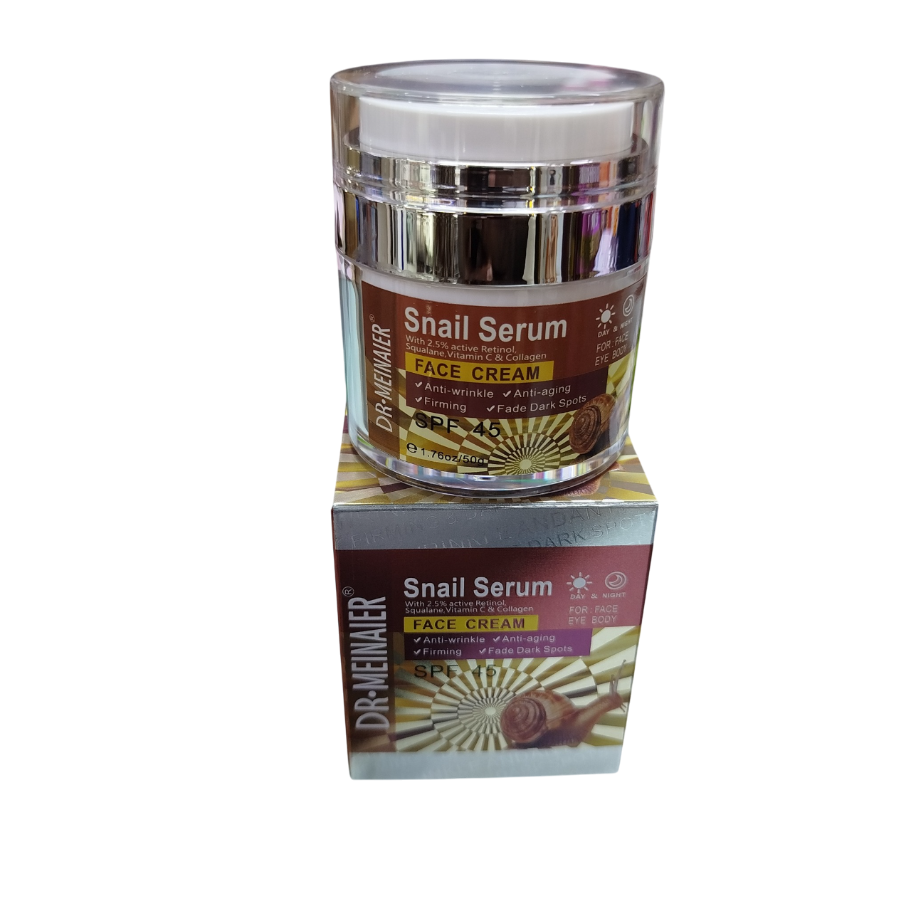 DR Meinaier SNAIL Serum Face, Eye & Body Cream SPF 45 With VC, Retinol, SQUALINE & Collagen. Prevent Aging, Removes Wrinkles, Firms, Fades dark spots, Glows, minimizes Pores, Softens, Renews & Evens