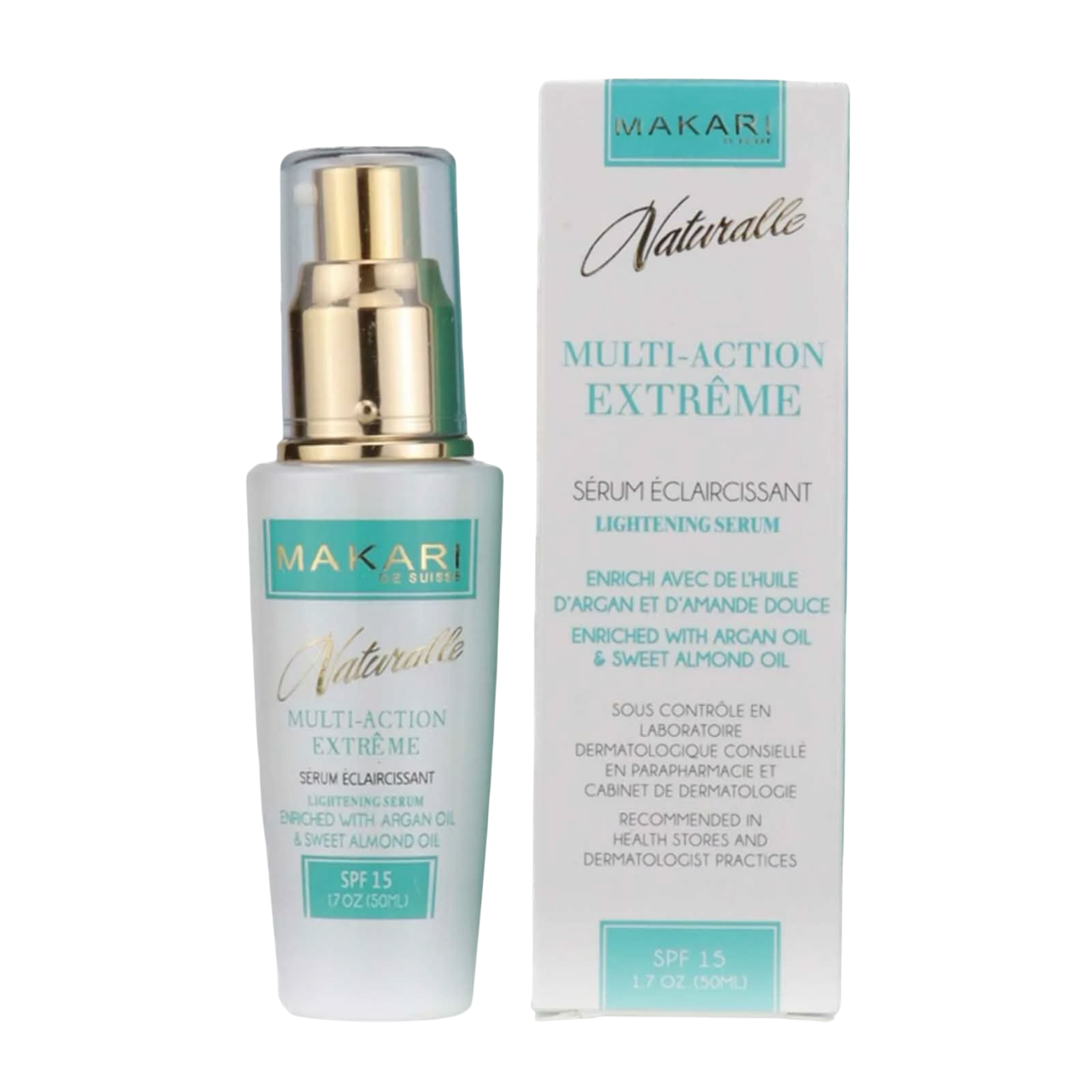 Makari Lightening Serum with Argan Oil & Sweer Almond Oil SPF 15. Moisturizes, Lightens the skin, Brightens, Tones, Removes Dark Spots, Dark Circles, Scars,  Blemishes, Calms Irritated skin & Evens