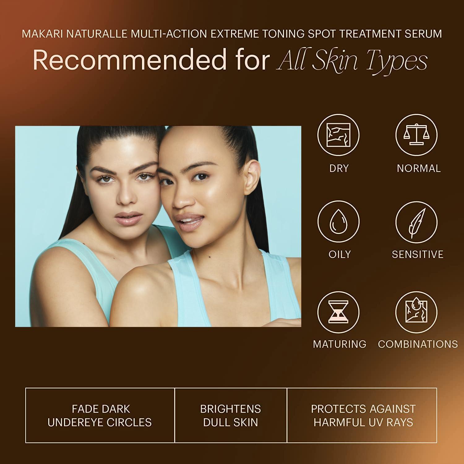 Makari Lightening Serum with Argan Oil & Sweer Almond Oil SPF 15. Moisturizes, Lightens the skin, Brightens, Tones, Removes Dark Spots, Dark Circles, Scars,  Blemishes, Calms Irritated skin & Evens