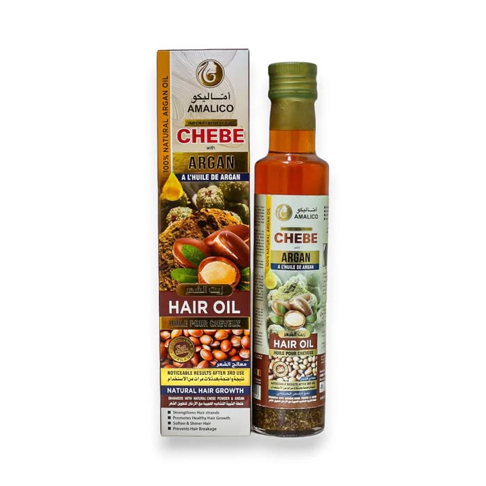 AMALICO Argan & Chebe Hair Oil. Prevent hair Breakage, Grows hair faster, Promote health hair growth, Prevent hair breakage, Soften & Shines the hair, Moisturizes, Nourishes Locks, Makes hair strong a