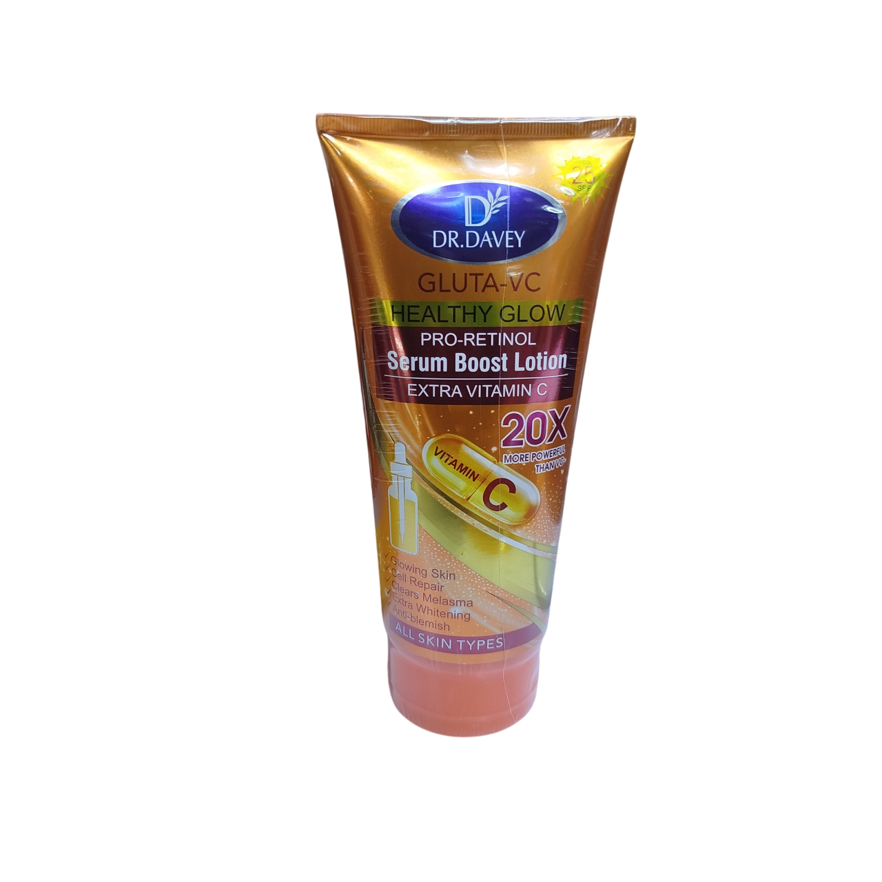 Dr. Davey Gluta-VC Healthy Glow Pro-Retinol Serum Boost Lotion with Vitamin C. Moisturizes, Removes Blemishes, Melasma, Softens, Evens, Brightens, Repairs skin cells & Offer Glass skin Glow