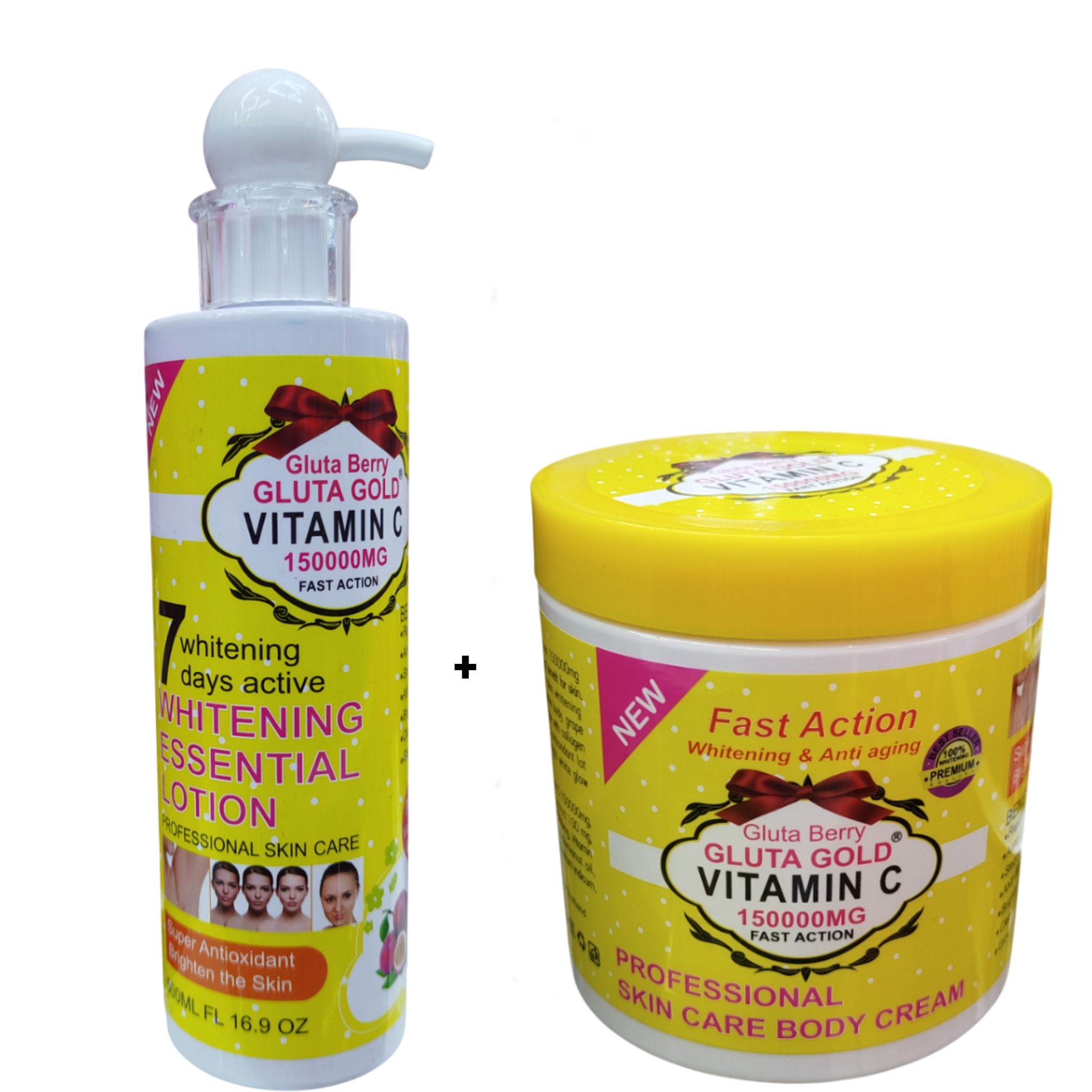 Gluta Gold Gluta Berry Vitamin C & Collagen Face & Body Lotion + Cream. Moisturizes, Brightens, Clears Dark Spots, Wrinkles, Stretch Marks, Freckles, Make skin Young, Glowing & Smooth