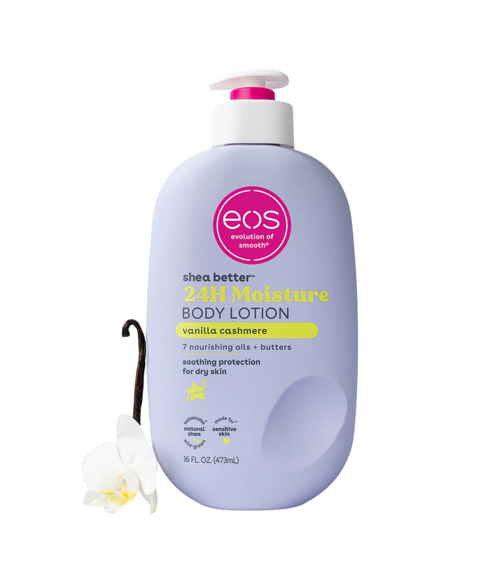 Eos Vanilla Cashmere Shea Better 24H Moisture Body Lotion with shea Butter. Moisturizes, Softens, Smooths, smells amazing, Nourishes & Locks Hydration