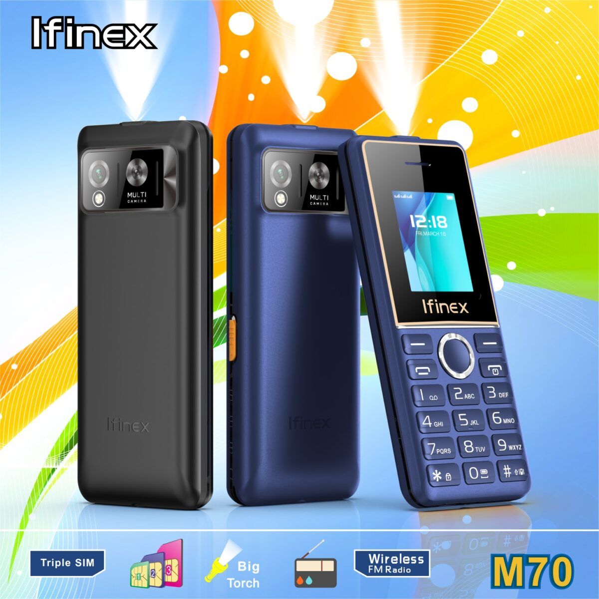 Ifinex M70 with Tripple simcard,Memory slot, Fm Radio,Torch and facebook