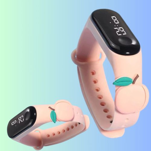 Children Watch Birthday Gift For Child Boy / Girl Smart LED Digital Cartoon Kids Watch, Waterproof Bracelet Wristwatch Made Of Silicon Material Peach Color-Apple Cartoon