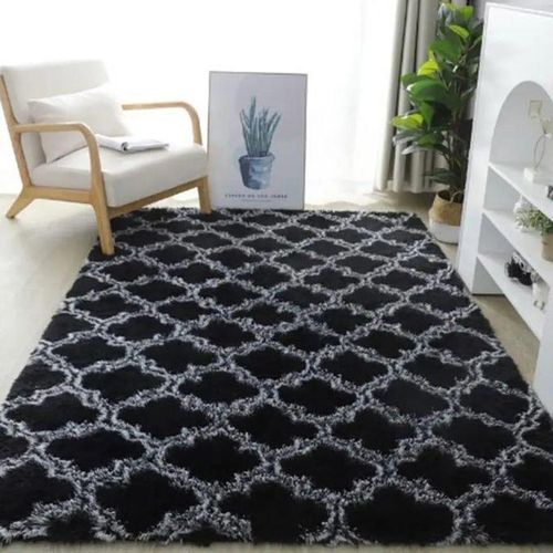 5 By 8 Soft Fluffy Black Pattern Carpets Non-slip Rugs Floor Mat