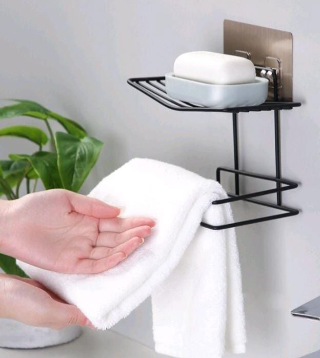 Wall Mounted Tissue Toilet Paper  and Soap Holder Rack. Adhesive Toilet Paper Roll Holder. No drilling  Needed