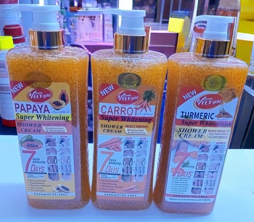VEET GOLD Carrot / Papaya/ Turmeric  Super Whitening &  Moisturizing Shower cream Gel Body Wash  Clears Dark Knuckles, Black Spots,Dark Armpits ,Dark Thighs And Smoothens   -1000ml