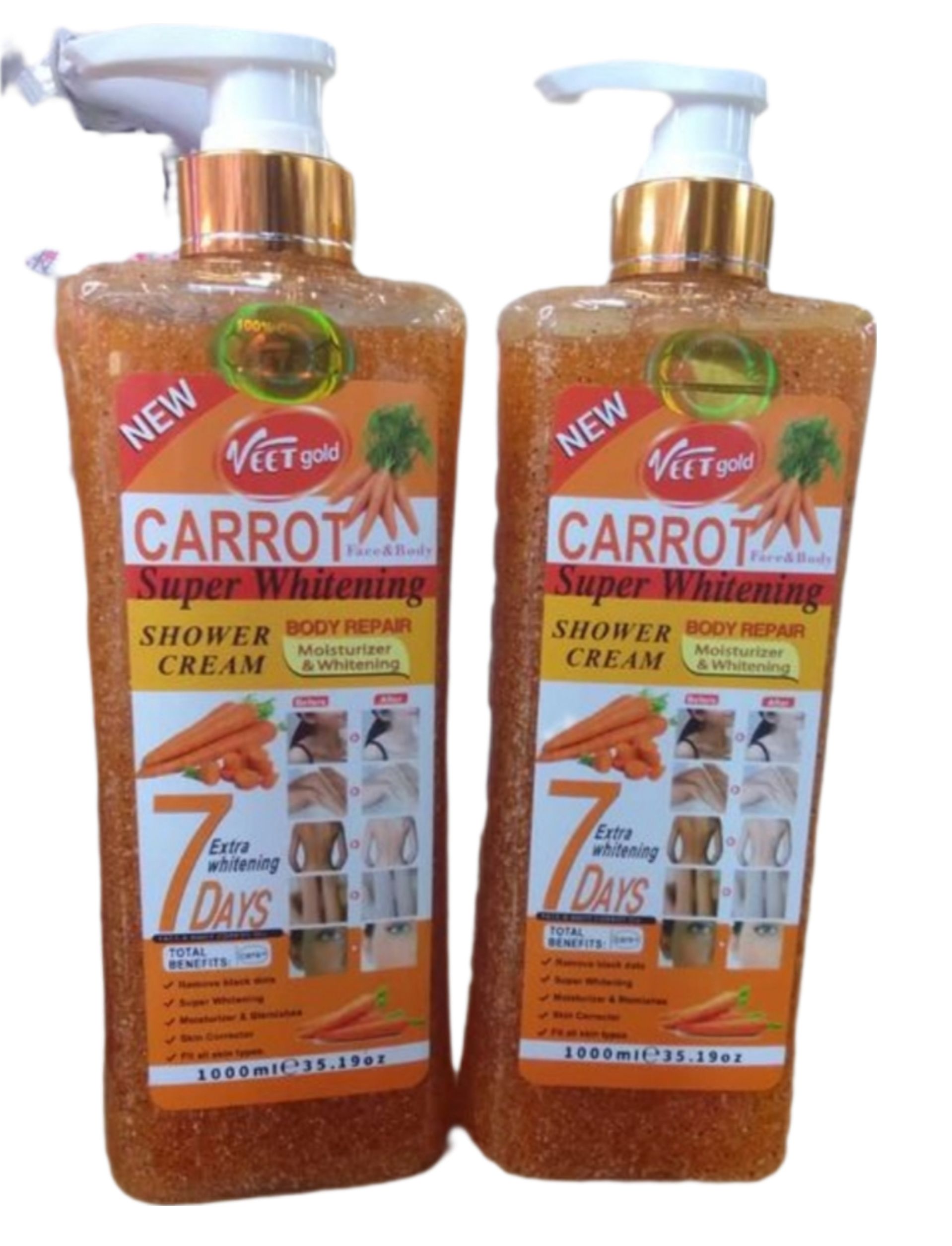 VEET GOLD Carrot / Papaya/ Turmeric  Super Whitening &  Moisturizing Shower cream Gel Body Wash  Clears Dark Knuckles, Black Spots,Dark Armpits ,Dark Thighs And Smoothens   -1000ml
