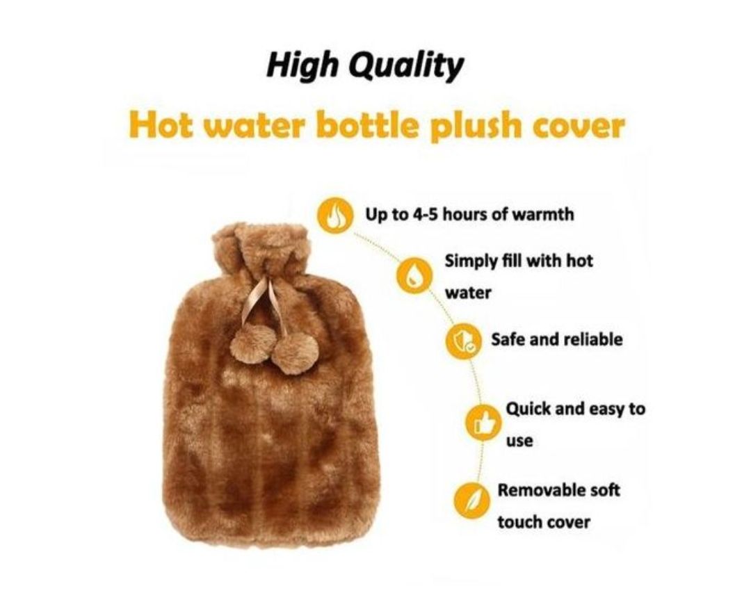 2L Hot Water Bottle with Soft Faux Fur Cover for Pain Relief Menstrual Cramps  Hot Compress and Cold Therapy