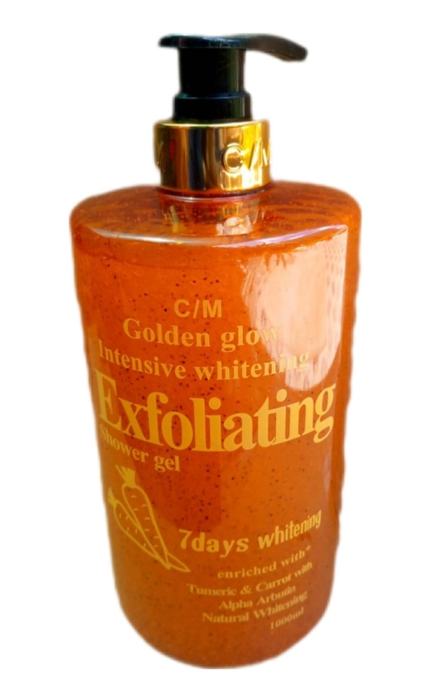 Golden Glow Exfoliating  Intensive whitening with  Turmeric , Carrot  &Alpha Arbutin Shower Gel body wash For Moisturizing , Brightening, Skin Even Tone ,Youthful Glow , Deep Cleanse -1000ml