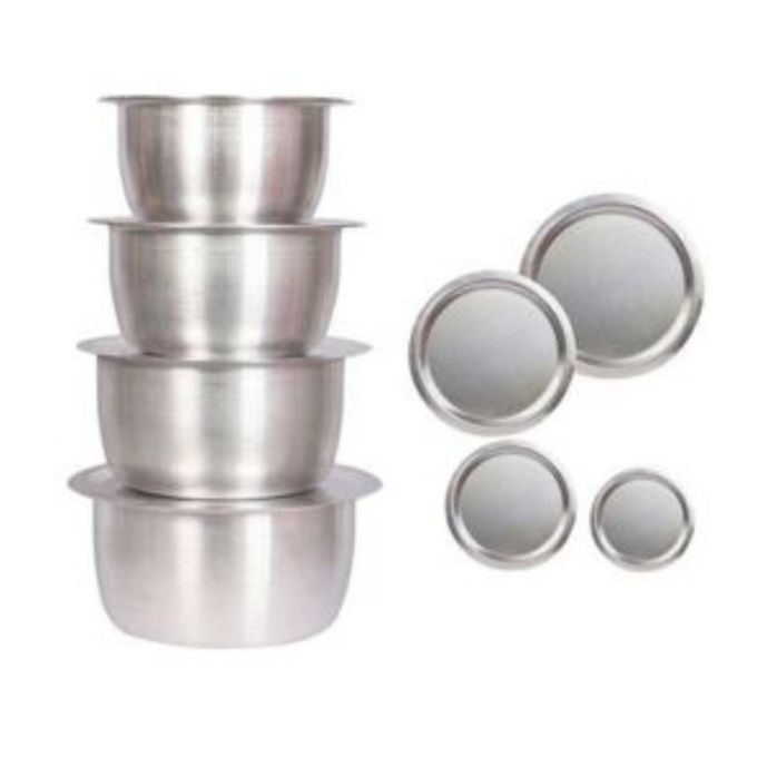 4Pcs Set Of Stainless Aluminum Sufuria WITH Lids (Goood Quality Middle Light Gauge)