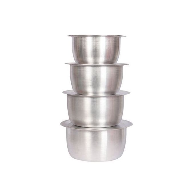 4Pcs Set Of Stainless Aluminum Sufuria WITHOUT Lids (Goood Quality Middle Light Gauge)