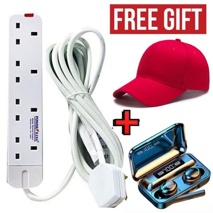 Power King HOME BEST 4 WAY POWER EXTENSION WITH LONG CABLE+FREE CAP+F9 BLUETOOTH EARBUDS