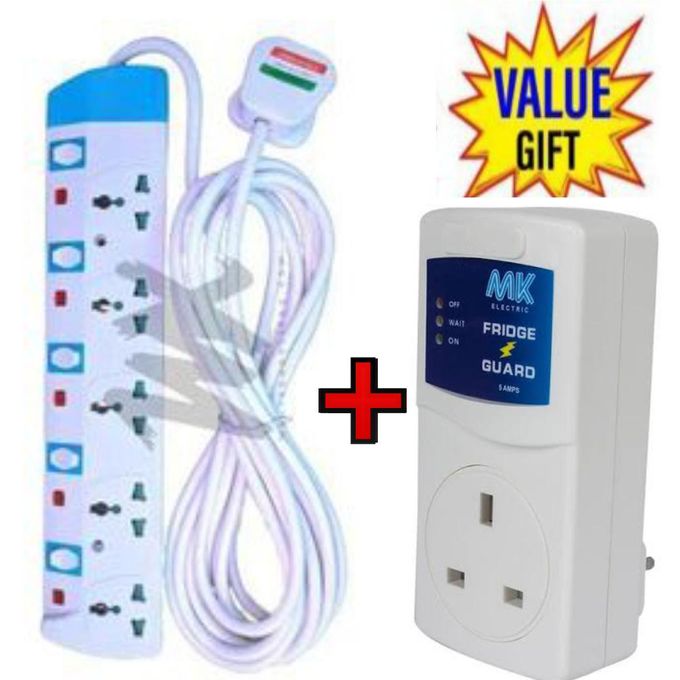 Power King HOME BEST 5 WAY POWER EXTENSION WITH LONG CABLE FOR 14-55 TV INCH +FREE FRIDGE GUARD
