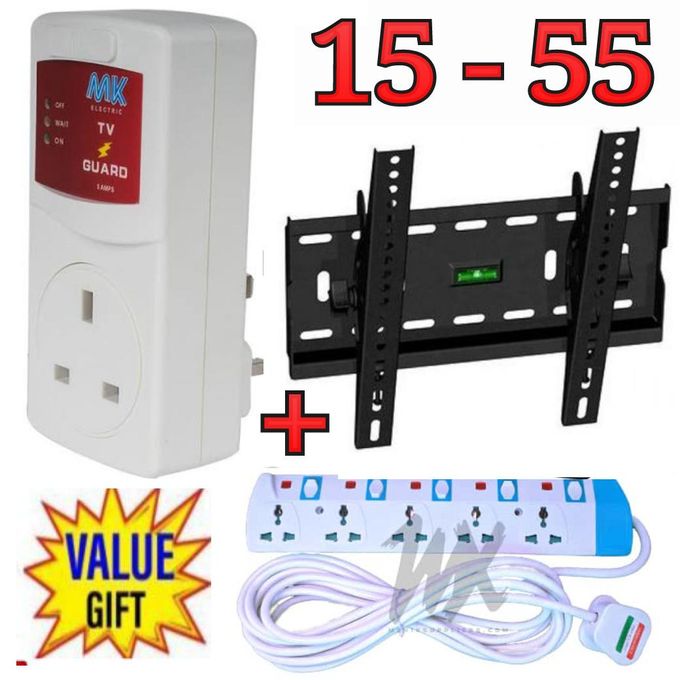 MK QUALITY TV GUARD FOR DIGITAL SMART TV +15-55 INCH TV WALL MOUNT BRACKET+FREE 5 WAY EXTENSION
