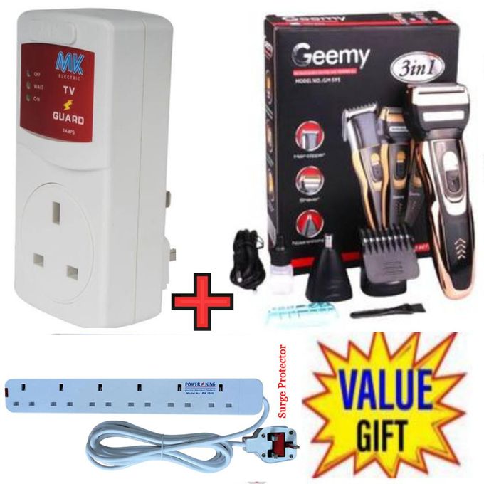 MK QUALITY TV GUARD FOR DIGITAL SMART TV +3 IN1 RECHARGEABLE HAIR CLIPPER+6 WAY POWER EXTENSION