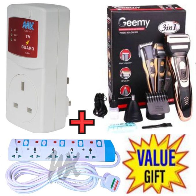 MK QUALITY TV GUARD FOR DIGITAL SMART TV +3 IN1 RECHARGEABLE HAIR CLIPPER+5WAY POWER EXTENSION