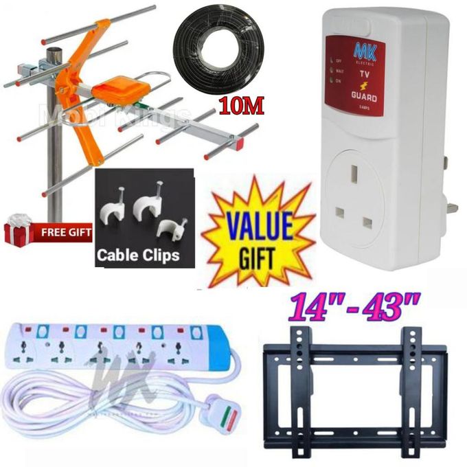 Digital TV Aerial For Vitron 43" ,32"Inch Frameless Digital Smart Android TV + 10 Cable Pins +TV Guard +5 Way Extension +TV Bracket