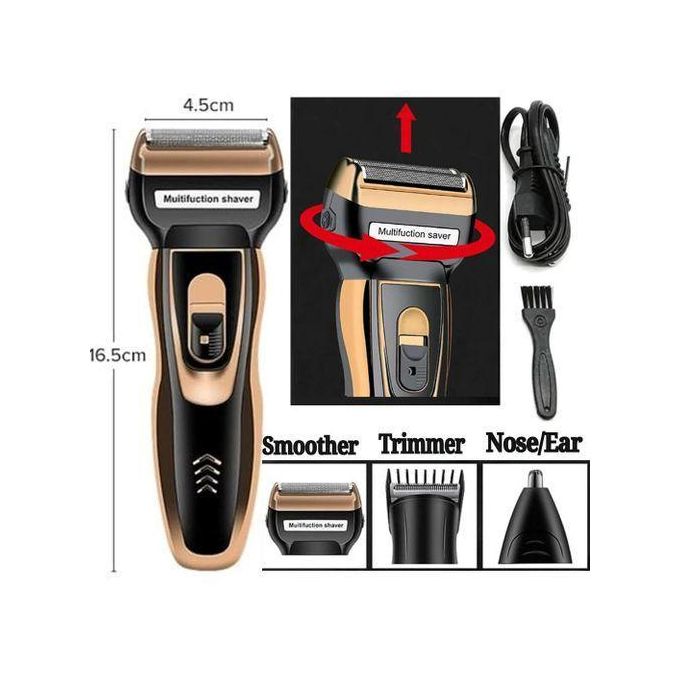 Geemy 3in1 Rechargeable Hair Shaving Machine Smoother,Clipper,Nose Trimmer+Cap+Watch+4Way Extension