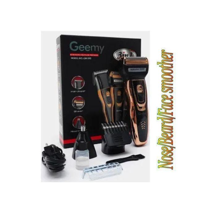 Geemy 3in1 Rechargeable Hair Shaving Machine Smoother,Clipper,Nose Trimmer+Cap+Watch+4Way Extension