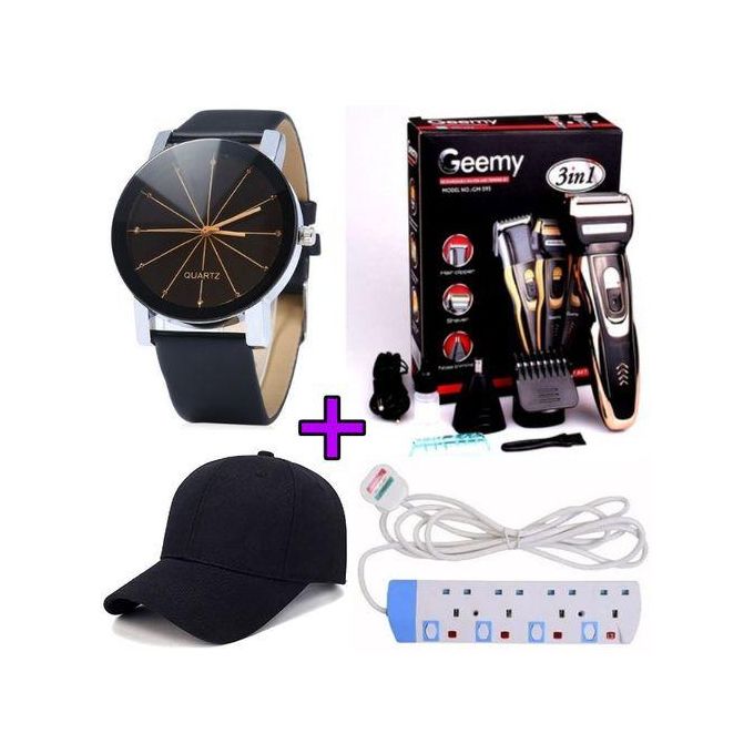 Geemy 3in1 Rechargeable Hair Shaving Machine Smoother,Clipper,Nose Trimmer+Cap+Watch+4Way Extension