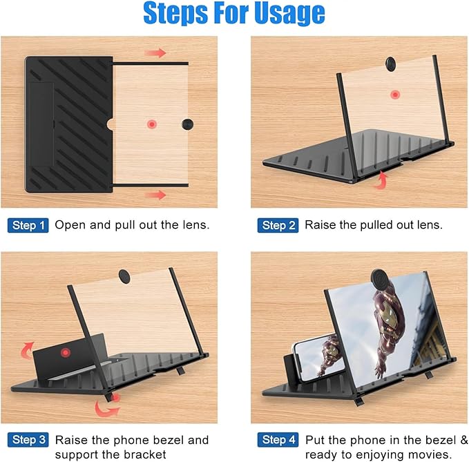 Screen Magnifier for Smartphone, HD Mobile Phone Video Amplifier, Portable Enlarged Screen Tablet for Gaming, Movies, Cartoons, Angle Adjustable, Compatibility with All Smartphones