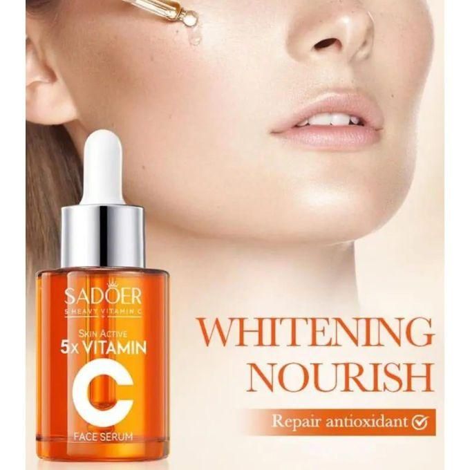 SADOER 2 in 1 Skin Active 5 x Vitamin C Serum + Complementary 5x Vitamin C Cream, For Deep Hydration, Whitening Dark Spots, Moisturizing, Skin Tone Brightening and Skin Nourishment + Niacinamide