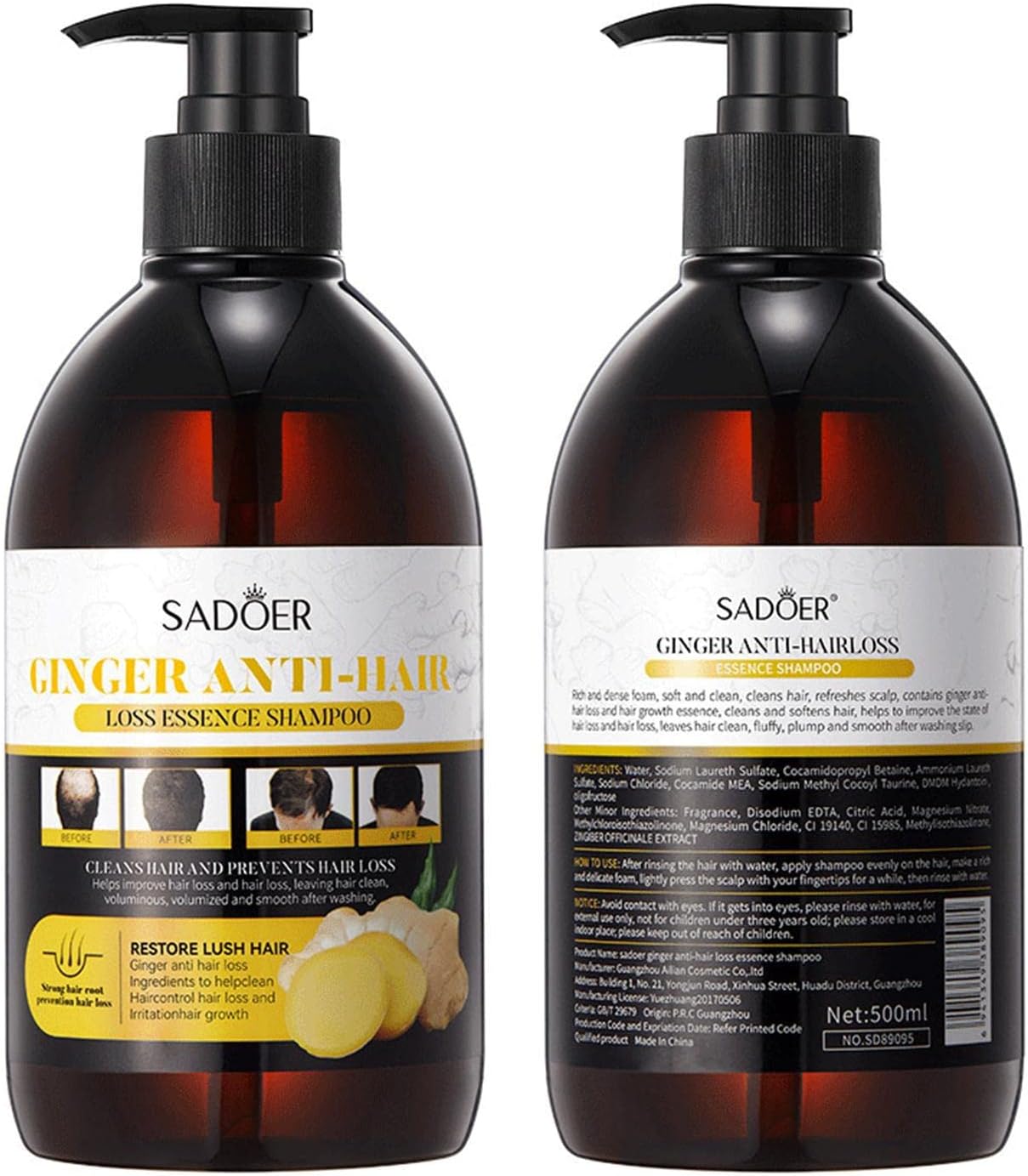 SADOER Anti Hair Loss Treatment Shampoo Essence, Hair Growth Ginger Extract Beard Growth,Hair Growth, Anti Dandruffs Hair Moisturizing Hair Care Shampoo, Derma Roller Compliment In Anti Hair Loss