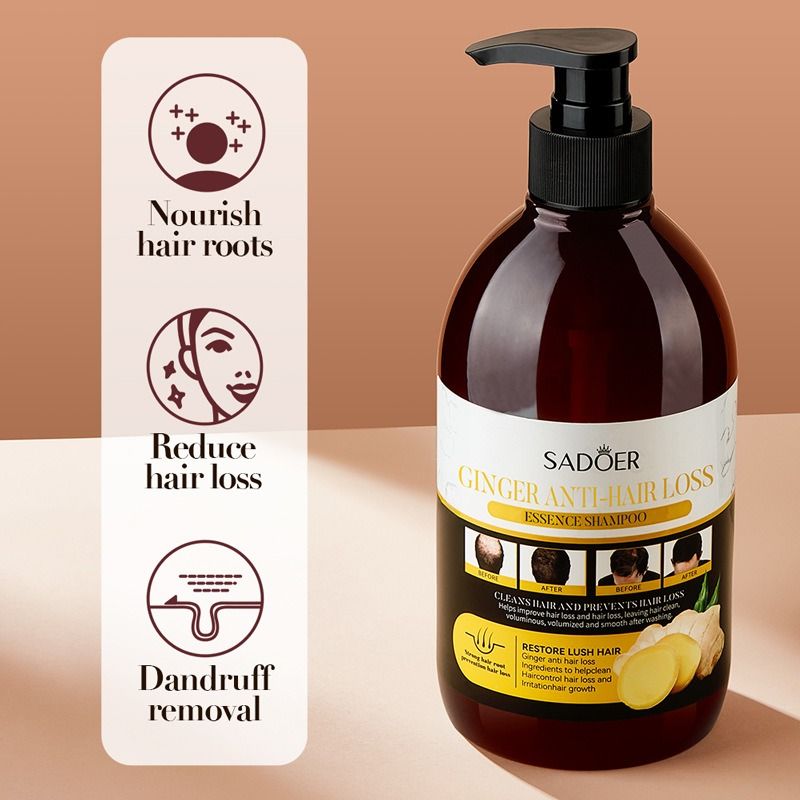SADOER Anti Hair Loss Treatment Shampoo Essence, Hair Growth Ginger Extract Beard Growth,Hair Growth, Anti Dandruffs Hair Moisturizing Hair Care Shampoo, Derma Roller Compliment In Anti Hair Loss