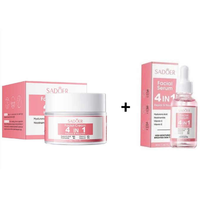SADOER 4 in 1 Facial CREAM Brightening, Pigment Control Anti-Aging CREAM with Hyaluronic Acid, Niacinamide,Vitamin C & E Perfect Face Serum for All Skin Types Choose from variation SERUM CREAM OR BOTH
