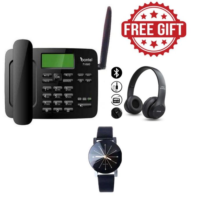 BEST OFFER Bontel T1000, Wireless Desktop Phone,FREE GIFTS//BLK,Strong quality Rechargeable battery 3000mAh, High Capacity phone book, Micro SD Slot & Sound Recording