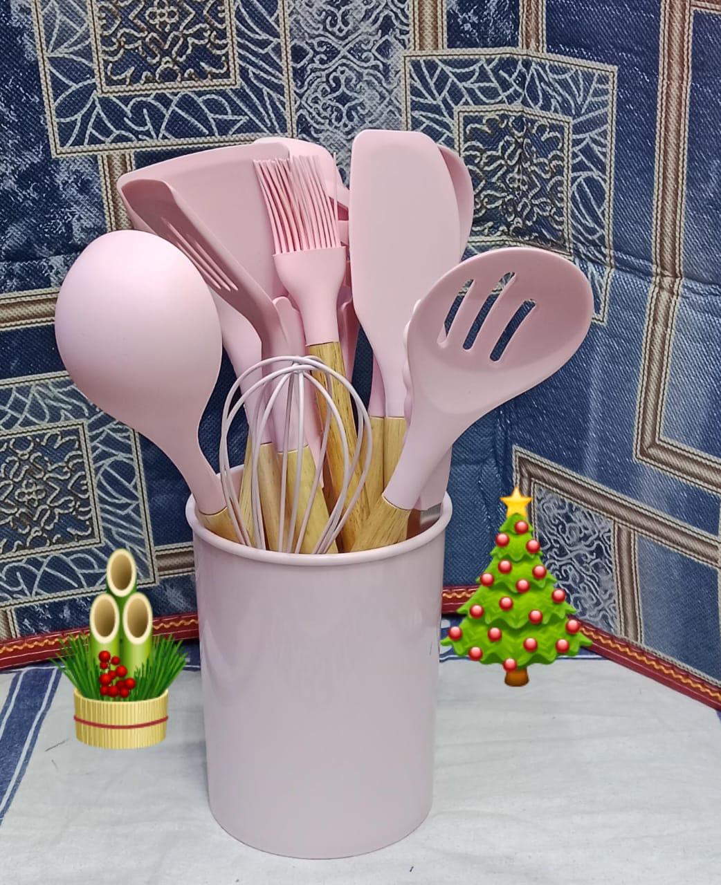 Silicon 12 PCS SPOON SET This silicone spoon set is the perfect addition to any kitchen. It is made of food-grade silicone that is heat resistant, non-stick, and BPA-free. The spoons are also dishwash