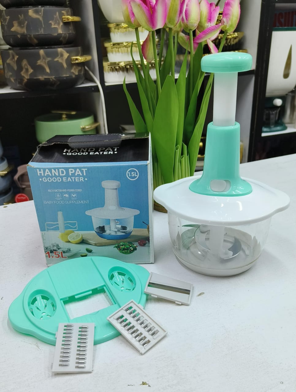 Manual Food Processor   Manual Food Chopper, Speedy ChopperCurved Stainless Steel Blades, Handheld Vegetable Chopper/Mincer/Mixer/Blender to Chop Fruits