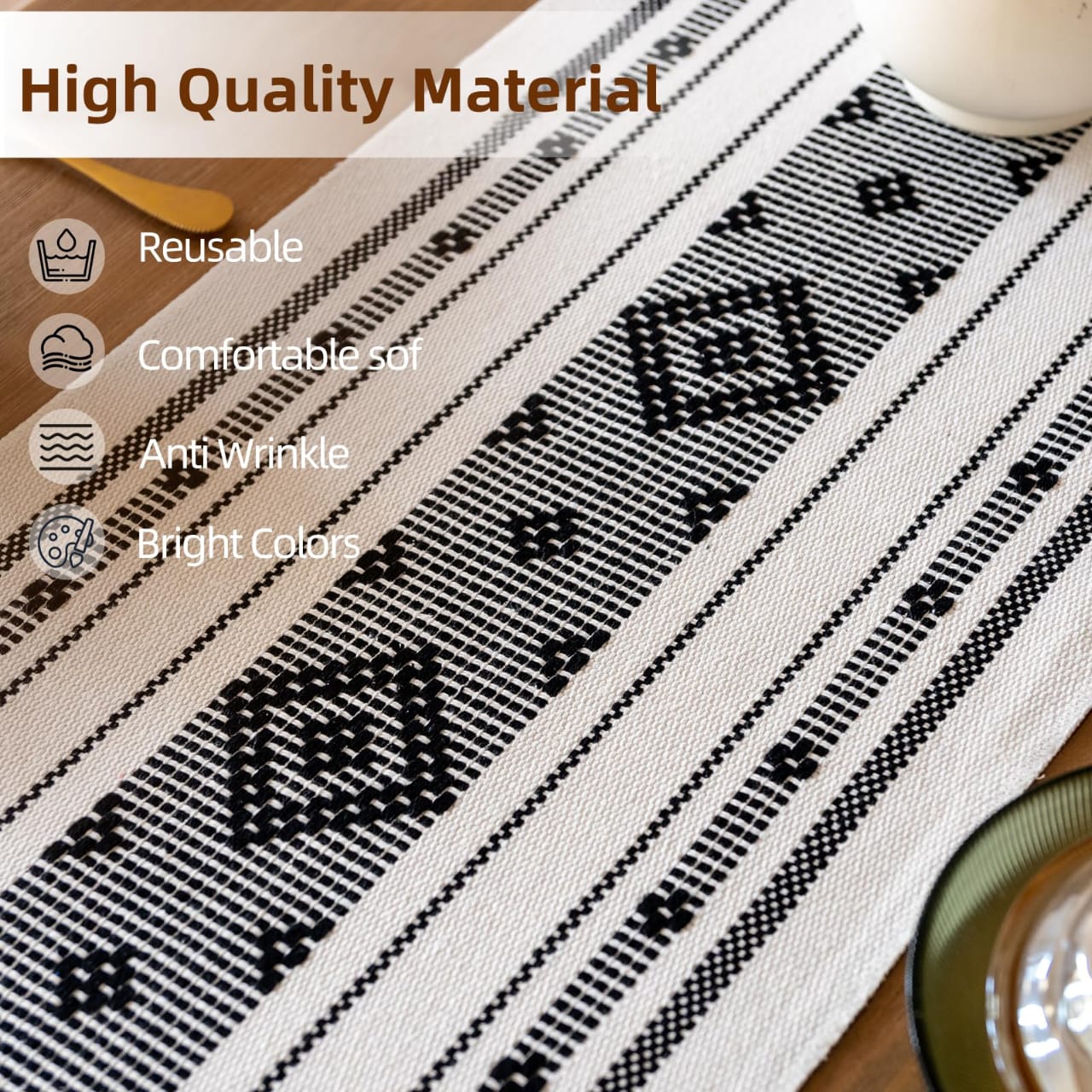 Generic Woven Table Runner Woven table runner Dimensions:Designed to complement any décor, this versatile runner adds a touch of sophistication to casual or formal settings. Its breathable fabric ensu