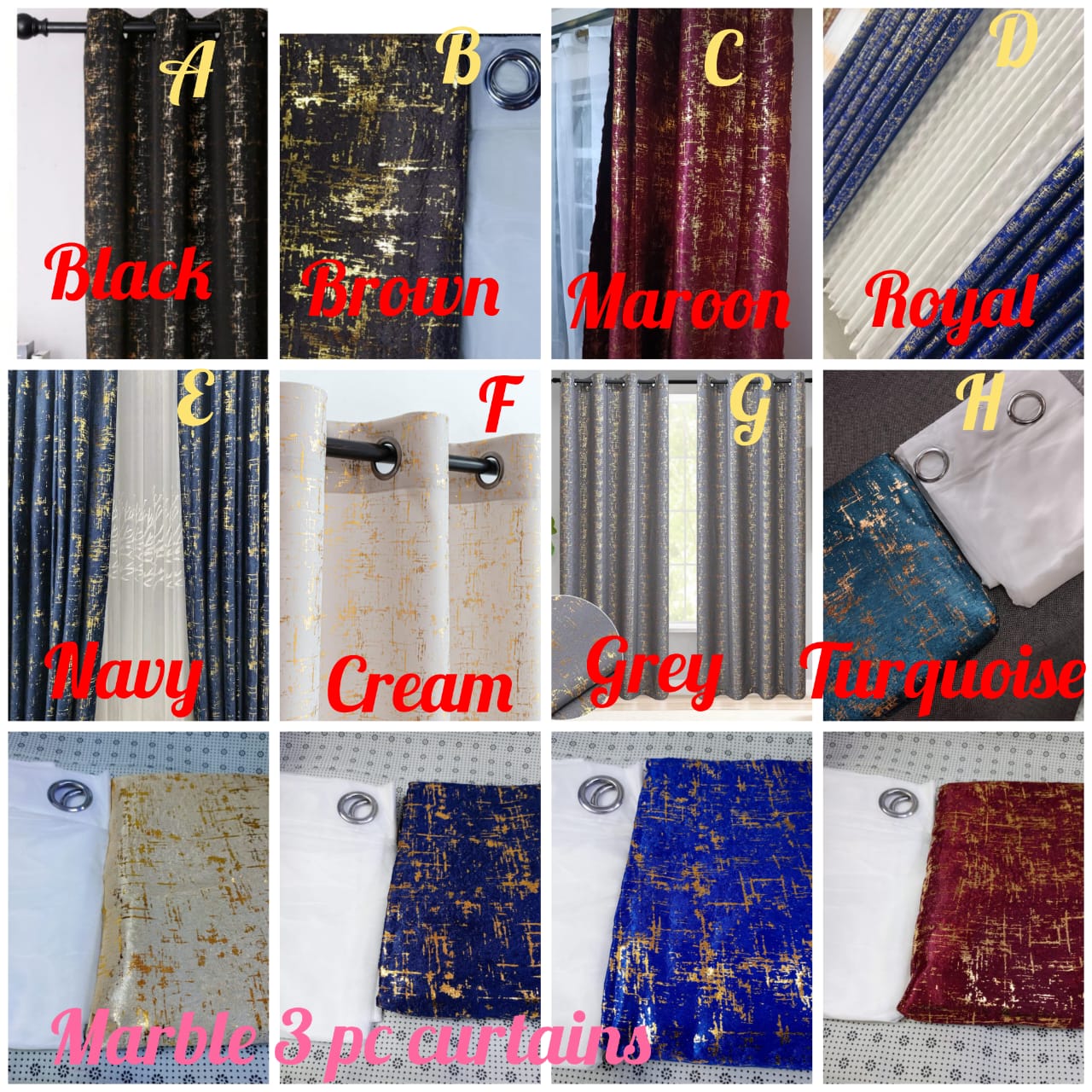 3pc Marble Curtains 1.5m Each Sheer 3m Heights 2.5cm  The curtain's super heavy and soft Blackout Curtain Panels are very upmarket. Besides, 85%-99% light blocking, thermal insulated, soundproof, Fade