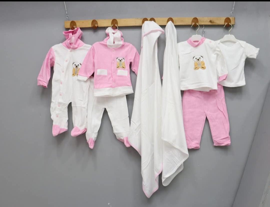 8 pcs receiving set This set is made of 100% Cotton, provides a cool, breathable feel and protect children's tender skin. They are cotton material meaning they absorb every sweat that the body produce