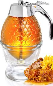 Generic Clear Glass Honey Dispenser comes  Press the release on the handle, honey will immediately flow out from the bottom. Release it, stops immediately, no dripping or